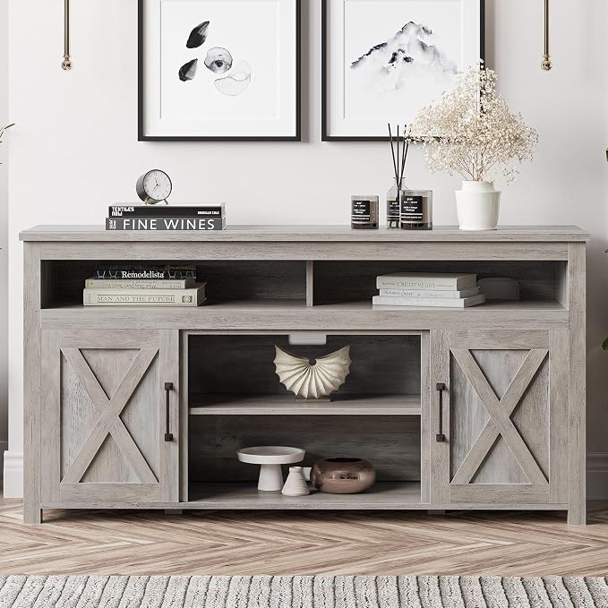 BELLEZE Modern 58 Inch Barn Door Wood TV Stand & Media Entertainment Center - Image 3