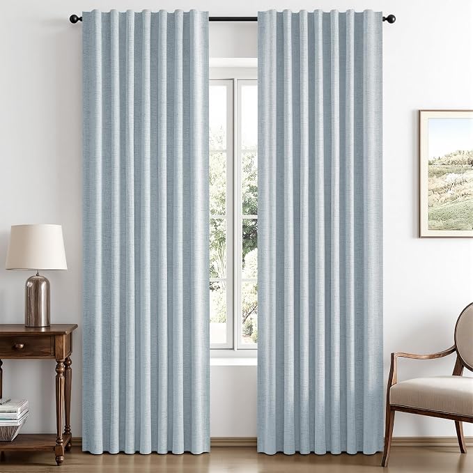 MIULEE 100% Blackout Linen Curtains 42 x 90 Inch Chambray Blue 2 Panels | by MIULEE