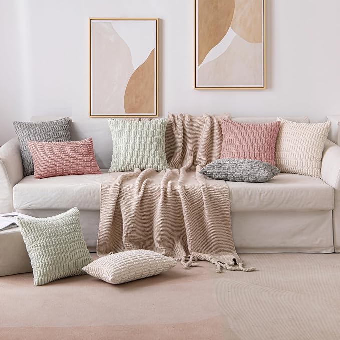 MIULEE Corduroy Decorative Throw Pillow Covers 16x16 Blush Pink Pack of 2 | - Image 4