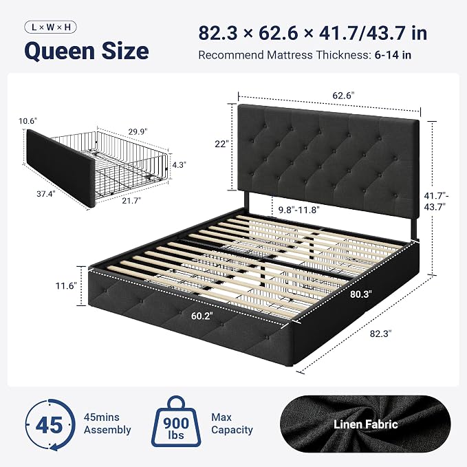 Allewie Upholstered Queen Size Platform Bed Frame - Image 2