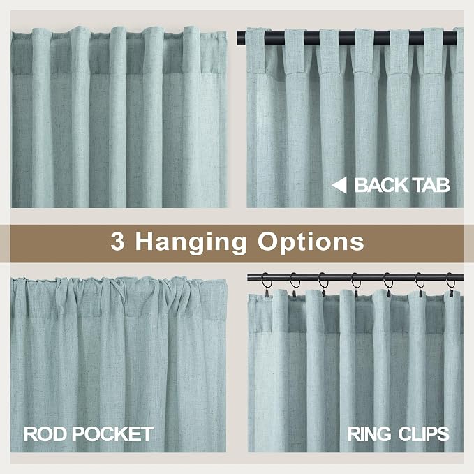 Seafoam Curtains 38 Inch Width for Kitchen 2 Panel Back Tab Rod Pocket Semi - Image 5