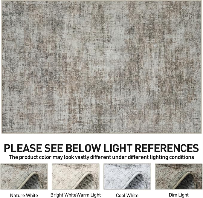 5x7 Area Rugs for Living Room: Washable Abstract Brown Black Badroom Carpet | - Image 7
