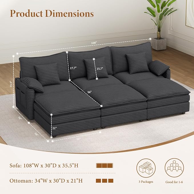 Vesgantti 108" Sectional Sleeper Sofa, 6-Seater Oversized Modular Cloud Couch - Image 2