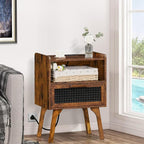 Lerliuo Rattan Nightstand with Charging Station, Side Table with Drawer Open - Image 6
