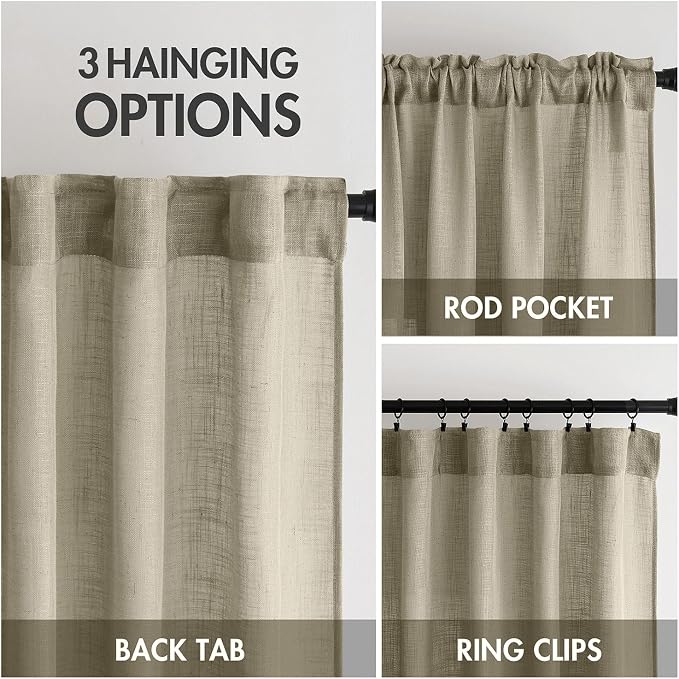 MIULEE Oatmeal Linen Curtains 52x72 Inch 2 Panels - Image 3