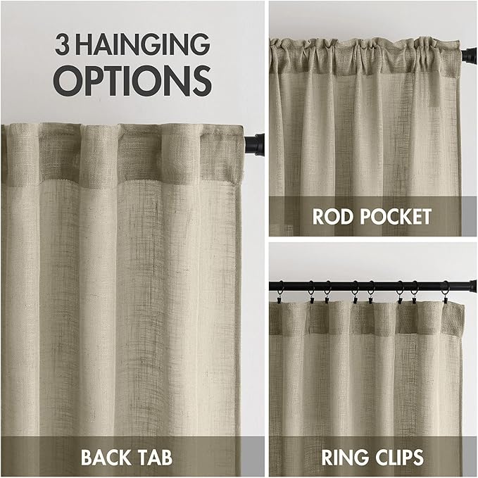 MIULEE Oatmeal Linen Curtains 52x108 Inch Long - Image 3