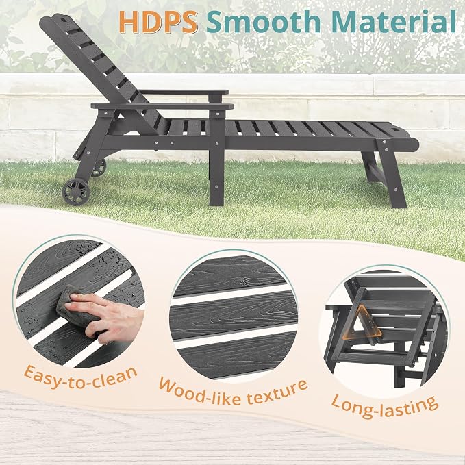 LUE BONA Lounge Chair Outdoor Set of 4, HDPS Chaise Lounge Outdoor - Image 6