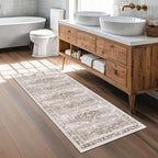 Boho Bathroom Rug 2x5 Runner, Neutral Farmhouse Kitchen Rugs, Small Throw by HazoHaus