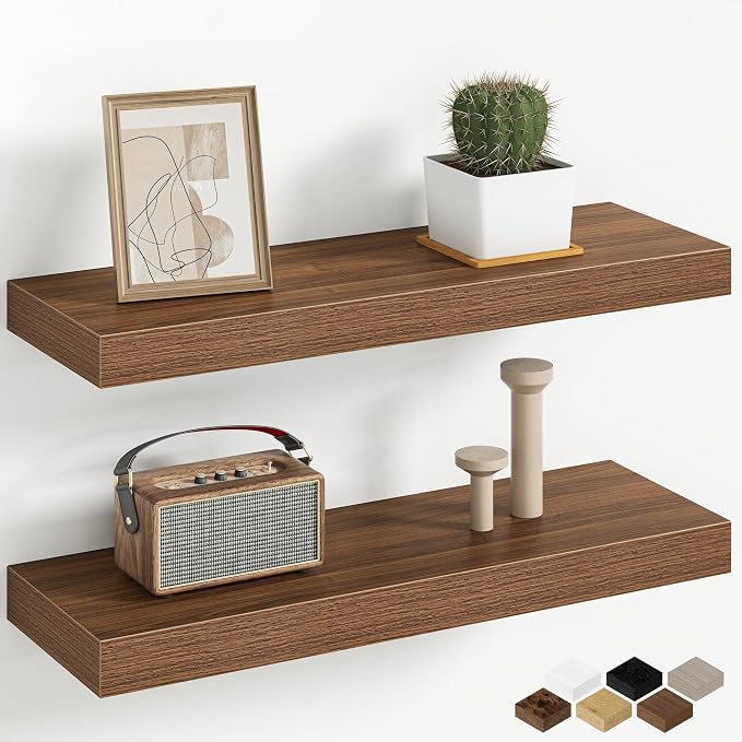 Fun Memories 20 Inch Floating Shelves Wall-Mounted, Engineered Wood Wall Shelves by FunMemories