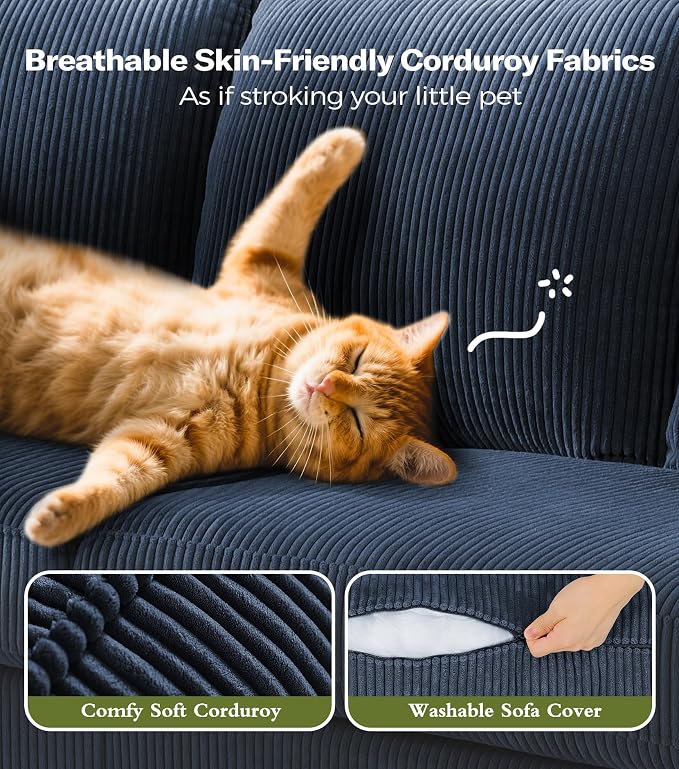 Kidirect 70in Corduroy Couch, Sofa No Tool Assembly, Comfy Couches - Image 2