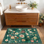 RELEANY Floral Washable 2x3 Area Rugs Doormat DarkGreen | Flower Carpet Print - Image 7