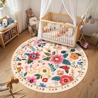RELEANY Floral Washable Round 8ft Area Rug Pink | Flower Carpet Print Boho Cute - Image 8