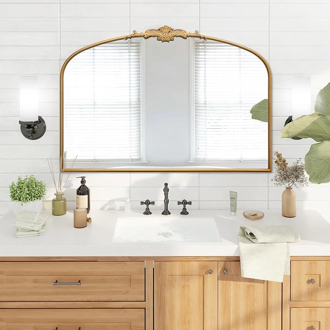 Besdomus Ornate Arched Large Mirror: 48"x33" French Oversize Gold Vintage - Image 3