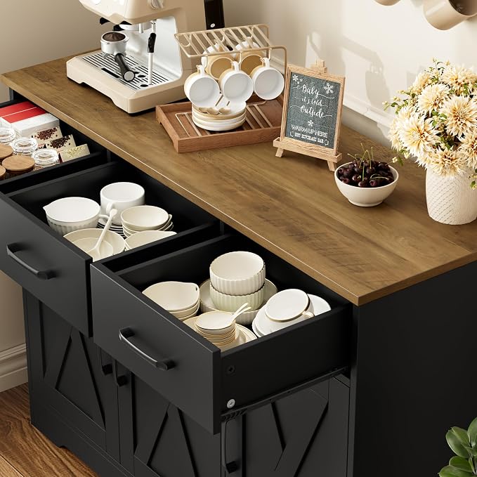 HOSTACK Modern Farmhouse Buffet Sideboard Cabinet, Barn Doors Storage Cabinet - Image 6
