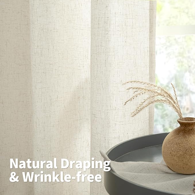 YoungsTex Beige Linen Curtains 84 Inches Length 2 Panels - Image 5