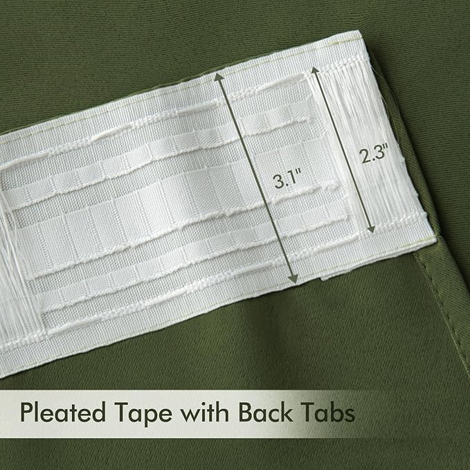 MIULEE Olive Green Back Tab Blackout Curtains 52x90 Inch Long 2 Panels Set | - Image 4