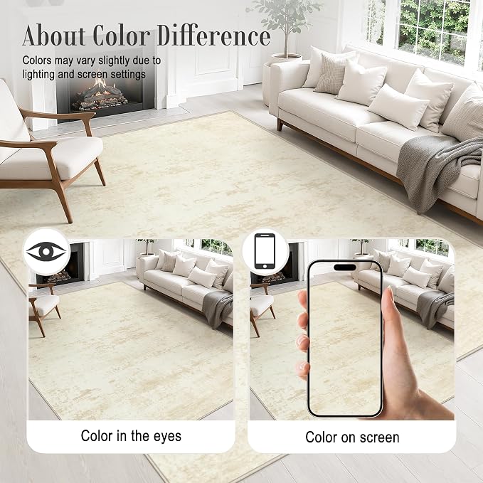 6x9 Area Rug Living Room: Modern Washable Indoor Soft Carpet Beige | - Image 6