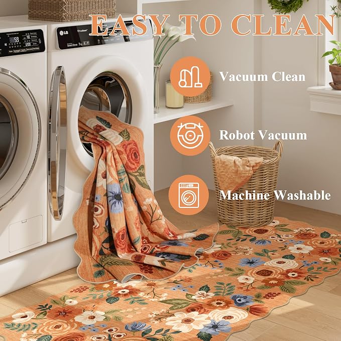 DUKINO 2x8 Washable Runner Rug, Floral Non Slip Kitchen Runner Rug, Soft Throw - Image 6