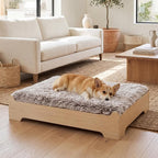 Elevated Wooden Dog Bed with Supportive Cushion & Washable Cover, Sturdy by GLOSSGODS