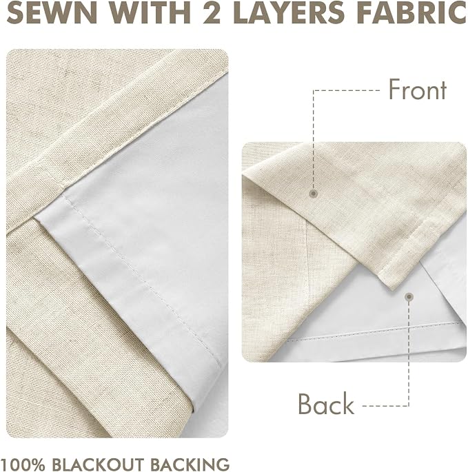 MIULEE Linen Pinch Pleated 100% Blackout Linen Curtains 40x96 Inches | Room - Image 5