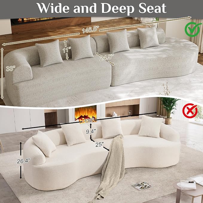 147" Oversized Sectional Sofa for Living Room, Modern Luxury Plush Chenille - Image 5