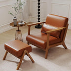Accent Chair and Ottoman Set, Mid-Century Modern Faux Leather Armchair by LOVSPATIOFURNITURE