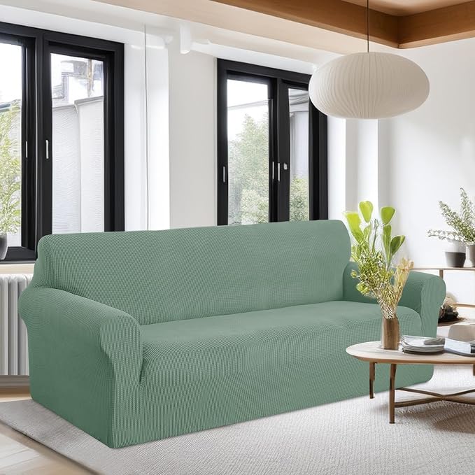 U-NICE HOME Oversized Stretch Couch Cover Slipcover, Cyan | 3 Cushion Sofa - Image 2