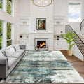 5x7 Area Rugs for Living Room: Washable Abstract Teal Green Badroom Carpet | by GENTDRIZZ
