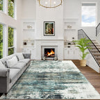 5x7 Area Rugs for Living Room: Washable Abstract Teal Green Badroom Carpet | by GENTDRIZZ