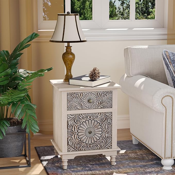 SUNBURY End Table Living Room Small Side Table w Drawer, 2-Tier MDF Living Room - Image 7