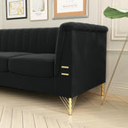 83.46" W Black Velvet Sofa Couch - Image 10