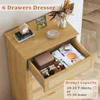 HUAHUU 6 Drawer Dresser for Bedroom, 50 Inch Tall Dressers & Rattan Chest of - Image 4