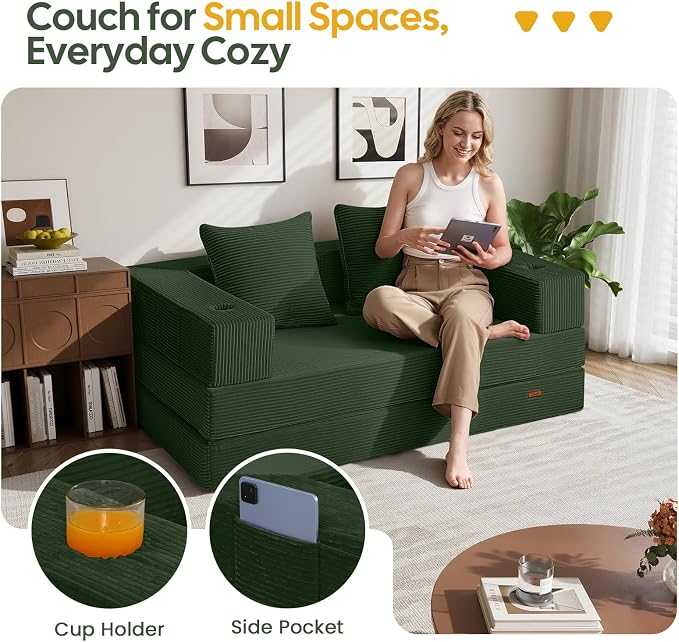 COMAX Futon Sofa Bed, 4‑in‑1 Convertible Sofa Bed, Folding Boneless Couches - Image 3