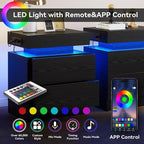 LIKIMIO Night Stand with Charging Station, Modern Black Nightstand with LED - Image 4