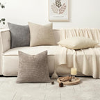 MIULEE Decorative Chenille Pillow Covers Neutral Beige 16x16 Pack of 4 | Modern - Image 5