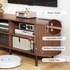 86.6" TV Stand with Power Outlet, Mid-Century Modern Television Stand, Fluted - Image 6