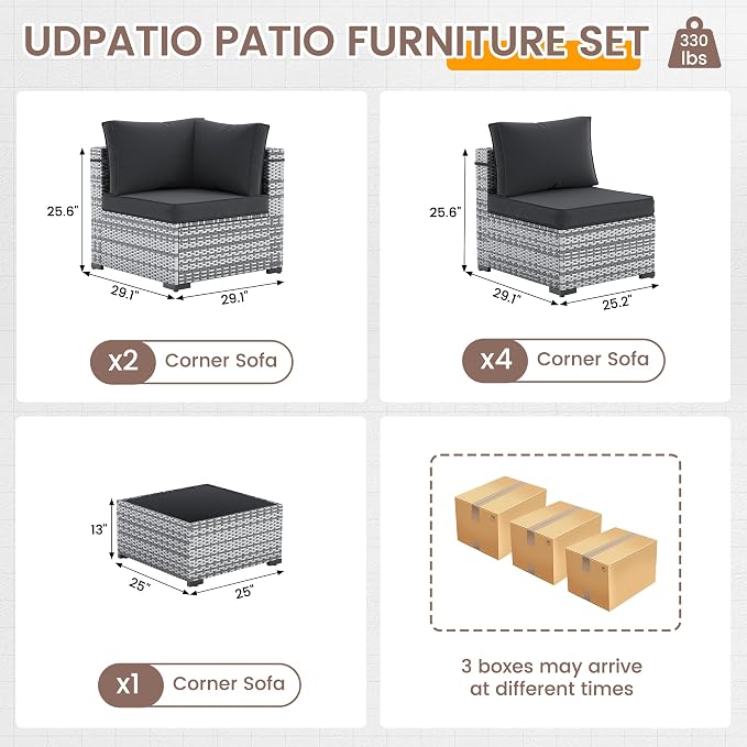UDPATIO Outdoor Patio Furniture Set, 7 Piece PE Wicker Sectional Sofa - Image 7