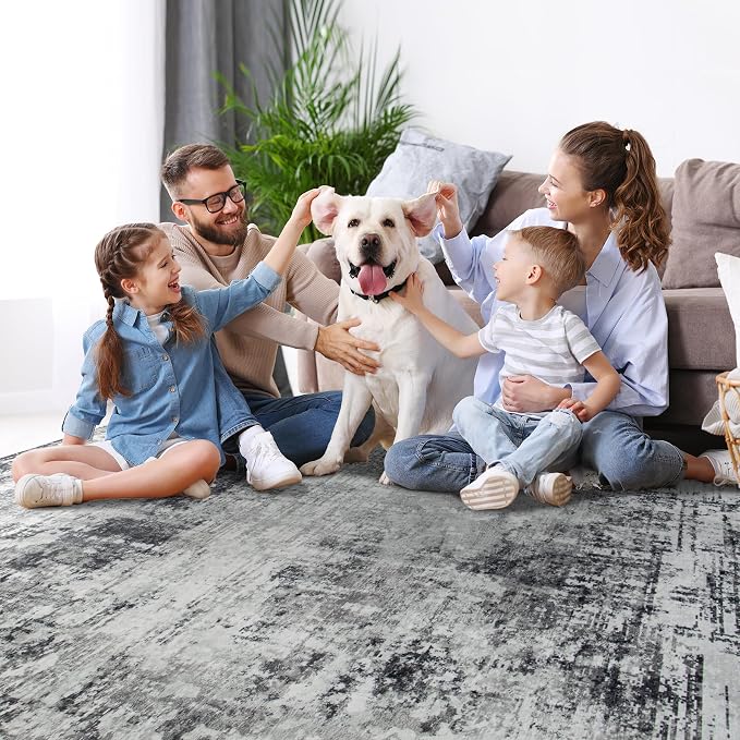 6x9 Area Rugs for Living Room Bedroom Dining Room Washable Black Grey | Soft - Image 7