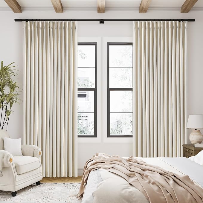 Cream Beige Linen Pinch Pleat Black Out Curtains 84 Inch Length 2 Panels | 2 - Image 7