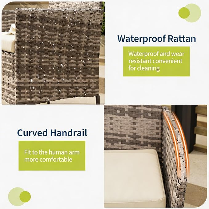 3-Piece Outdoor Furniture Set, PE Rattan Wicker Chairs - Image 3