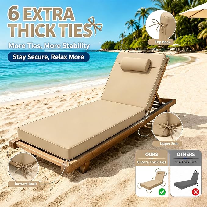 Chaise Lounge Cushion for Outdoor Furniture, Waterproof, Fade-Resistant and - Image 7