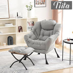 Tiita Lazy Chair with Ottoman, Light Grey Modern Large Accent Chair, Comfy - Image 5
