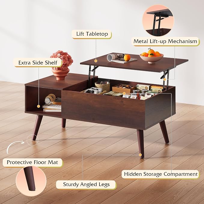 WLIVE Coffee Table for Living Room, Lift Top Coffee Table - Image 7