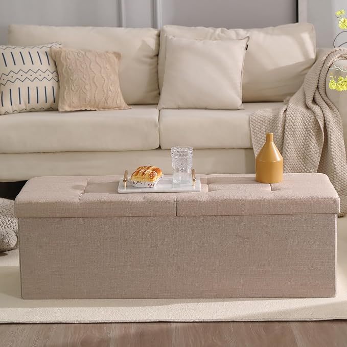 45.3 Inches Storage Ottoman Bench Foldable Seat Footrest Shoe Bench End of Bed - Image 2