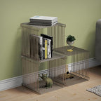 Square Geometry Retro Side Table Prime-Stainless Steel Linear Metal End Table - Image 7