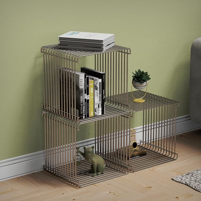 Square Geometry Retro Side Table Prime-Stainless Steel Linear Metal End Table - Image 7