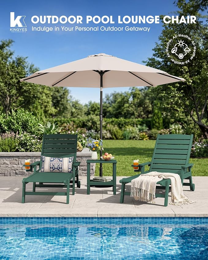 KINGYES HDPE Lounge Chair Outdoor Set of 4, Patio Chaise Lounge Recliner - Image 8