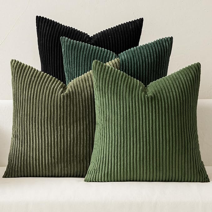 MIULEE Soft Corduroy Decorative Throw Pillow Covers Neutral Green 18x18 | Set by MIULEE