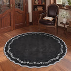 GarveeHome Round Rugs 4ft Scalloped Washable Black Circle Rug by GarveeHome