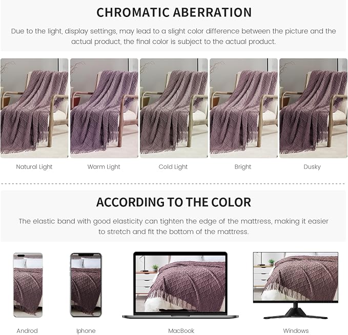 BOURINA Dark Lavender Throw Blanket 50 x70 Inches Jacquard Argyle Throw - Image 6